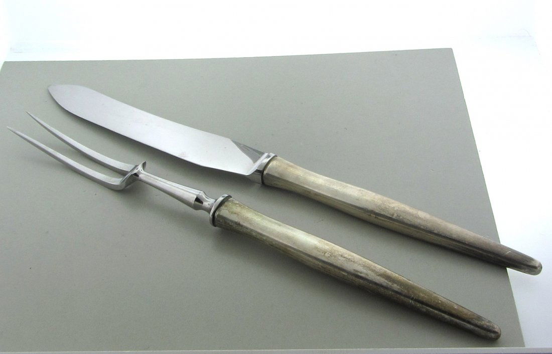 034: Michelsen Tulip Sterling Carving Set 2pc: Set includes - carving knife 12 3/8", carving fork - 11 5/16". marks - H.Nils, A.Michelsen,Sterling,Denmark. weight - n/a