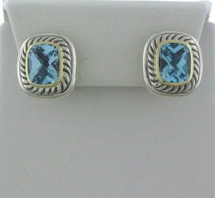 047: David Yurman Sterling 14k Gold Topaz Earrings: Measurements - 15.5mm x 17mm. Blue topaz - 7.5mm x 10mm. marks - D.Y.,925,585. weight - 13.8 grams.
