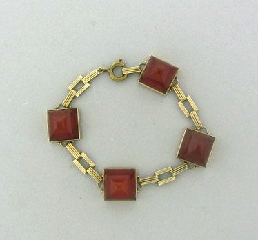 080: Art Deco 14k Gold Carnelian Bracelet: Measurements - bracelet is 7" long and 14.5mm wide. gemstone - carnelian. weight - 20.6 grams. *one small chip on one of the stones*