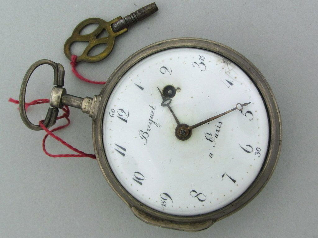 Breguet VERGE-FUSEE Silver Pocket Watch: silver case 50mm in diameter,original crystal, porcelain dial, movement and dial signed: Breguet A Paris. Key-wind.