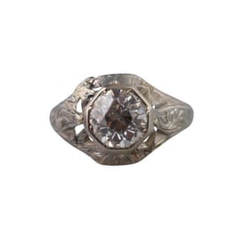 Art Deco 18k Gold Old European Diamond Engagement Ring