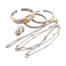 Judith Ripka Silver Cubic Zirconia Cuff Bracelet Necklace Earrings Lot