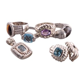 Judith Ripka Silver Pendant Ring Earrings Lot