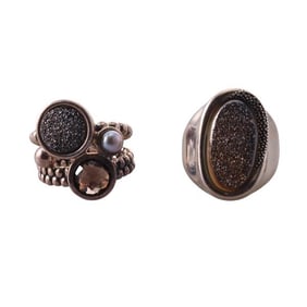 Michael Dawkins Silver Quartz Ring Lot of 2