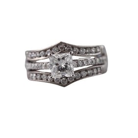 GIA 1.22ct Diamond E SI1 Gold Engagement Ring Guard Enhancer Set
