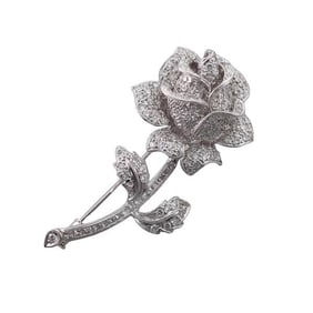 18k Gold Diamond Rose Flower Brooch Pin
