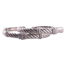 Judith Ripka Silver Cubic Zirconia Cuff Bangle Bracelet Set