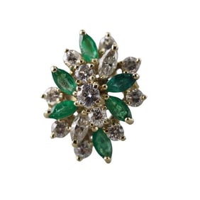14k Gold Diamond Emerald Cluster Ring