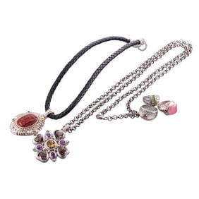 Judith Ripka Silver Multi Gemstone Ring Pendant Brooch Necklace Cord Lot