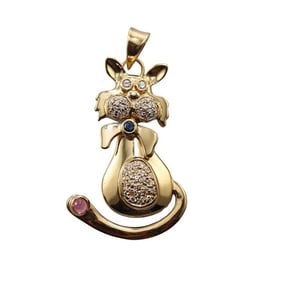 Italian 18k Gold Diamond Cat Pendant