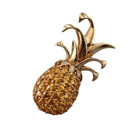 18k Gold Diamond Yellow Sapphire Pineapple Brooch Pin
