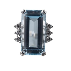 14k Gold 9ct Aquamarine Diamond Ring