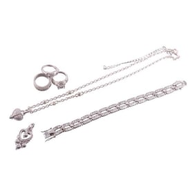Judith Ripka Silver Bracelet Pendant Necklace Ring Lot