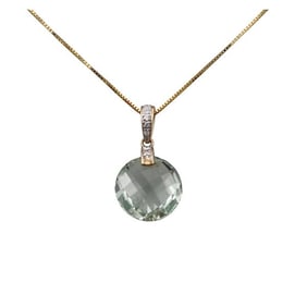 14k Gold Diamond Quartz Pendant Necklace