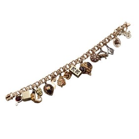 Antique Gold Multi Gemstone Diamond Charm Bracelet