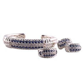 Judith Ripka Silver Cubic Zirconia Cuff Bracelet Ring Earrings Set