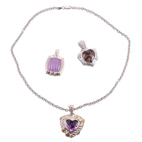 Judith Ripka Silver Multi Color Quartz Pendant Necklace Lot