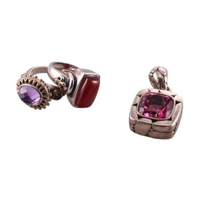 John Hardy Ann King  Silver Gold Gemstone Pendant Ring Lot