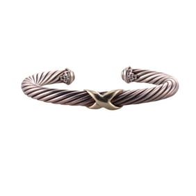 David Yurman Silver Gold X Cable Cuff Bracelet
