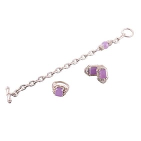 Judith Ripka Silver Quartz Bracelet Ring Earrings Lot