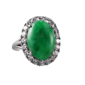 GIA Natural Jadeite Jade Platinum Diamond Ring