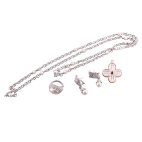 Judith Ripka Silver Pearl Pendant Necklace Ring Earrings Lot