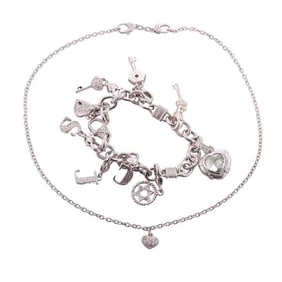 Judith Ripka Silver Quartz Cubic Zirconia Charm Bracelet Necklace Lot