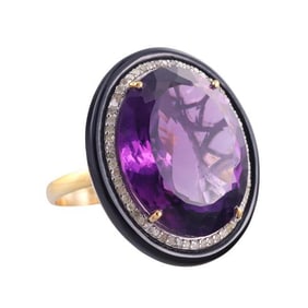 14k Gold Silver Diamond Amethyst Onyx Ring