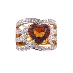 18k Gold Diamond Heart Citrine Ring