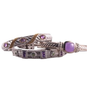 Judith Ripka Silver Multi Color Quartz Cuff Bracelet Lot of 3