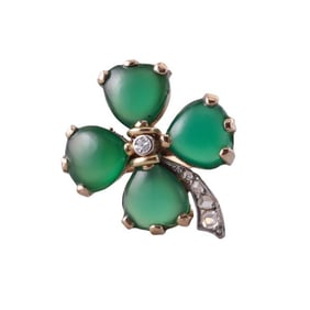 18k Gold Chrysoprase Diamond Shamrock Clover Ring