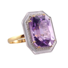 14k Gold Silver Diamond Amethyst Enamel Ring