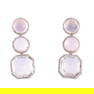 14k Gold Silver Rose Quartz Rock Crystal Diamonds Drop Earrings