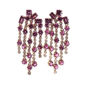 14k Gold Diamond Garnet Chandelier Earrings