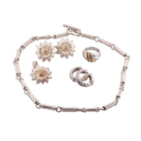 Judith Ripka Silver Pendant Necklace Ring Earrings Lot