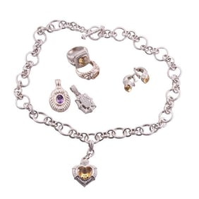 Judith Ripka Silver Pendant Necklace Ring Earrings Lot