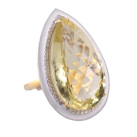 14k Gold Silver Diamond Lemon Topaz Diamond Ring