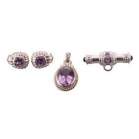 Judith Ripka Silver Brooch Pendant Earrings Lot