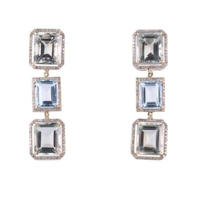 14k Gold Silver Diamond Blue Topaz Prasiolite Drop Earrings