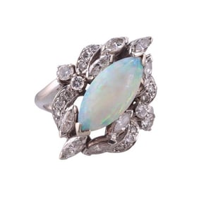 14k Gold Diamond Marquise Opal Ring