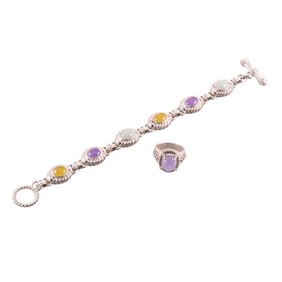 Judith Ripka Silver Quartz Bracelet Ring Set
