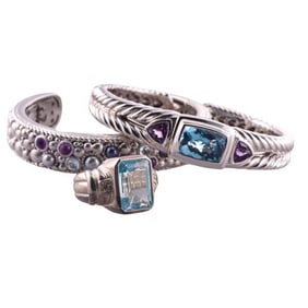 Judith Ripka Silver Multi Quartz Bracelet Ring Lot