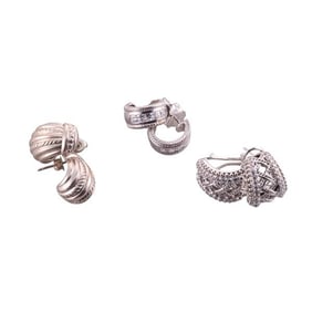 Judith Ripka Silver Cubic Zirconia Earrings 3pc Lot