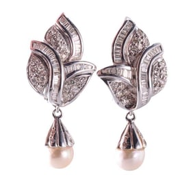 18k Gold Diamond Pearl Night Day Drop Earrings