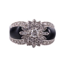 14k White Gold Diamond Onyx Ring