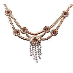 Retro 18k Rose Gold Citrine Pearl Necklace