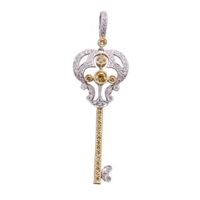 18k Gold Fancy White Diamond Key Pendant