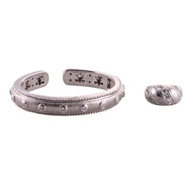 Judith Ripka Silver Cubic Zirconia Cuff Bracelet Ring Set