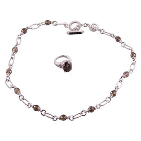Judith Ripka Silver Quartz Toggle Necklace Ring Lot