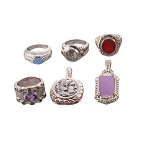 Judith Ripka Silver Gemstone Ring Pendant Lot of 6